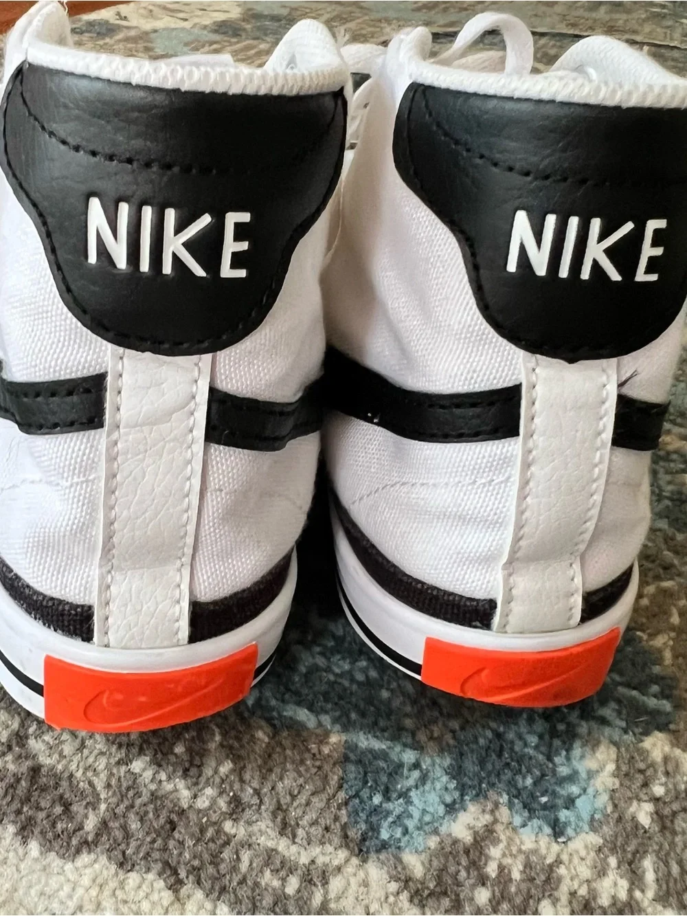 Nike White High-Top Sneakers with Black Swoosh and Accent size 6.5